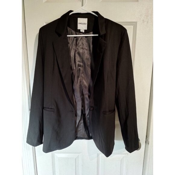 Unique 21 Womens' One-Button Boyfriend Black Suit Jacket Blazer Sz 12 NWOT - Picture 1 of 9